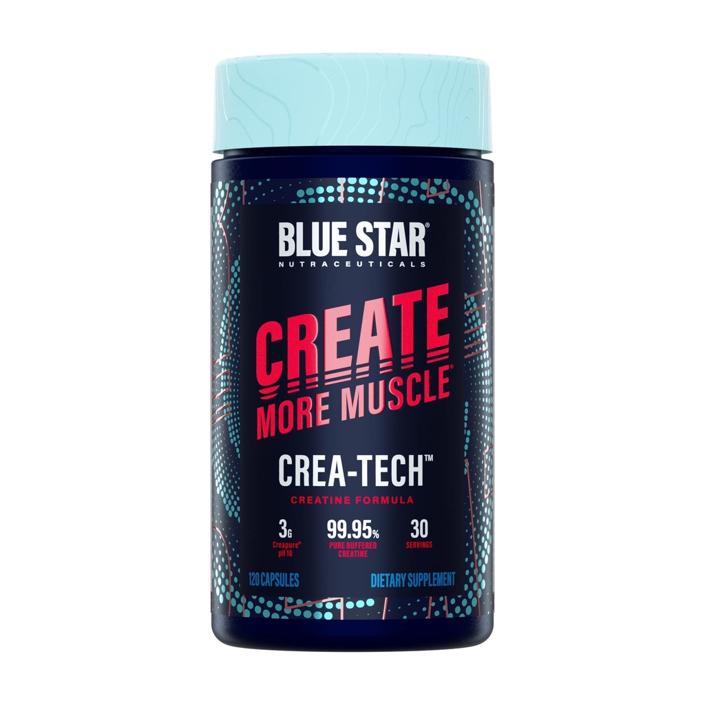 Blue Star Nutraceuticals CREA-TECH - Creapure Creatine Monohydrate - w/Electrolytes. Creatine + Electrolytes Capsules - Build Muscle and Increase Strength | 30 Day Supply - 120 Veggie Capsules