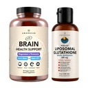 AMANDEAN Premium Brain Health Supplement & Liposomal Glutathione Bundle. Triple Formula with Magnesium L-Threonate, USA-Grown Organic Lion’s Mane 6:1 Extract, and Alpha-GPC. Support Cognition, Focus &