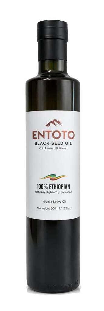 Entoto Premium Ethiopian Black Seed Oil - 100% Pure Cold Pressed Nigella Sativa - Unrefined Food Grade - Glass Bottle - 17 fl oz