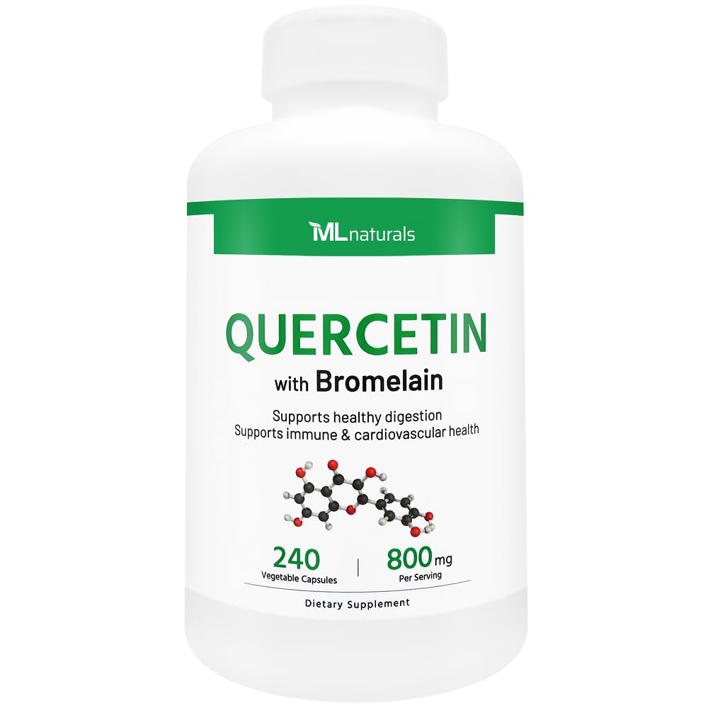 ML Naturals Quercetin 800mg with Bromelain 200 mg Per Serving, 240 Vegetable Capsules. Supports Cardiovascular and Immune Health
