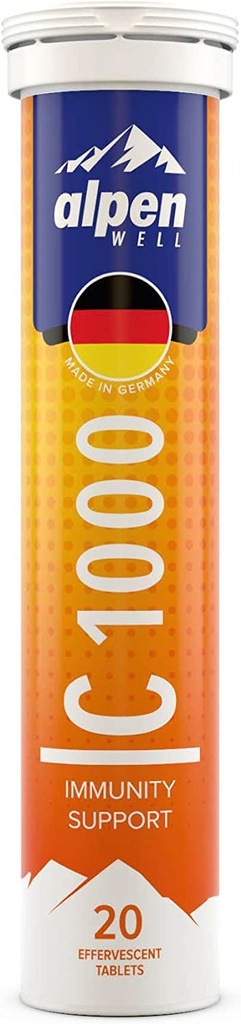 𝐁𝐞𝐬𝐭𝐬𝐞𝐥𝐥𝐞𝐫 - AlpenWell Vitamin C - 1000mg + Zinc - Immune Support - 20 Effervescent Vitamin Drink Tablets, No Sugar + Low Calorie Supplement, Orange Flavor [Sugar Free]