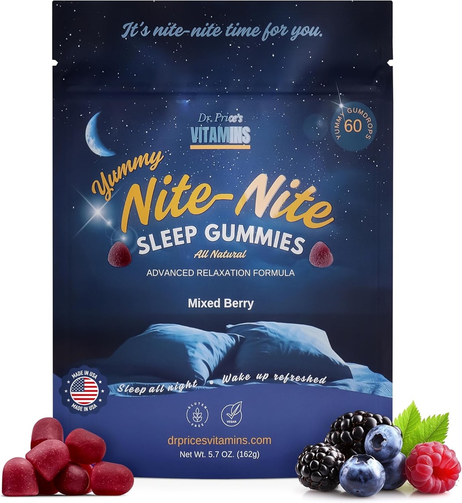Tohtori Price Sleep Gummies for Aikuinen 3 mg Melatoniini, L- Theanine, GABA & Herbal Blend
