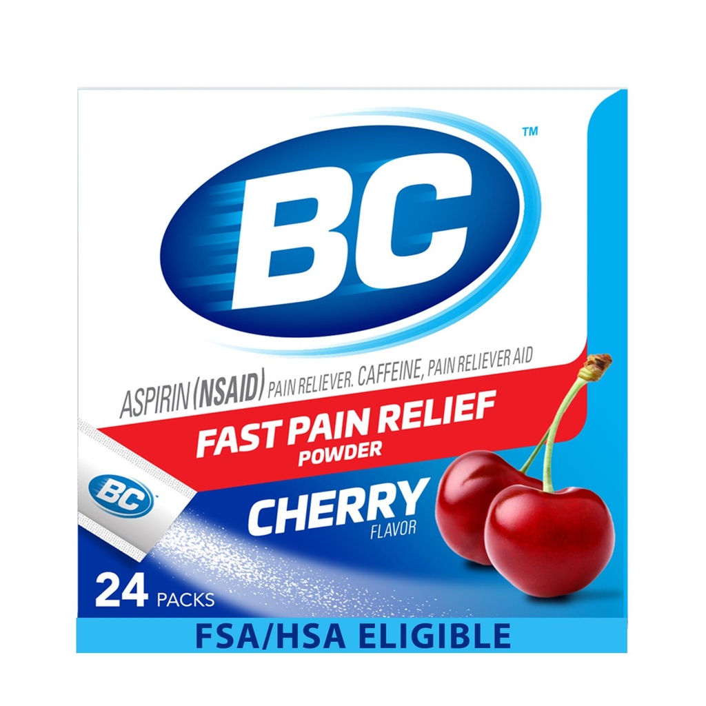 BC Powder Pain Reliever, Cherry Flavor Aspirin Dissolve Packs, 24 Count Powder Packets