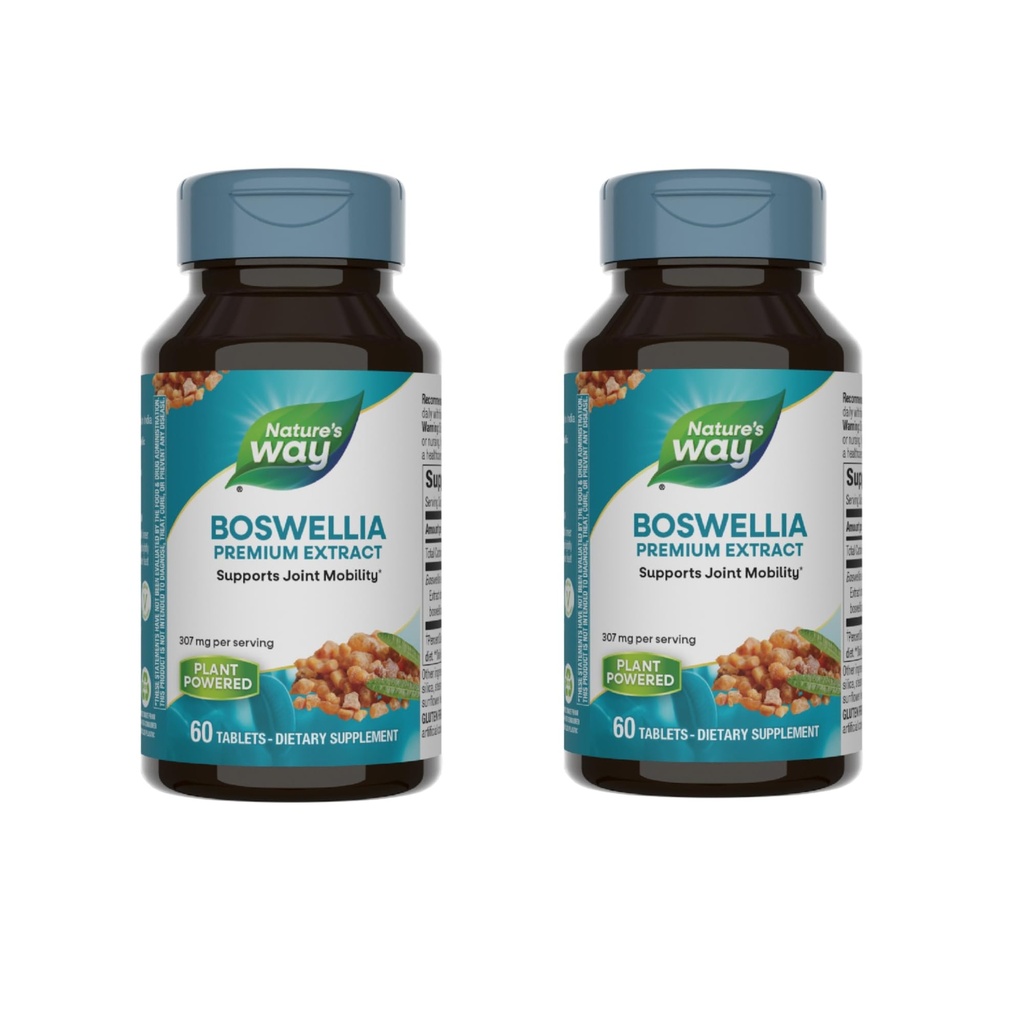 Nature's Way Boswellia Premium Extract, Supports Joint Mobility*, 307 mg Boswellia serrata Extract per Serving, Frankincense Supplement, Gluten Free & Vegan - 60 Tablets (Packaging May Vary) - 2 Pack