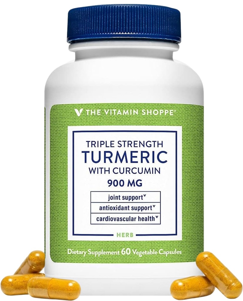 The Vitamin Shoppe Brand Triple Strength Turmeric Supplement with Curcumin 900mg & BioPerine, Black Pepper Extract for Joint Mobility & Antioxidant Support, Vegetarian, Gluten Free, 60 Capsules