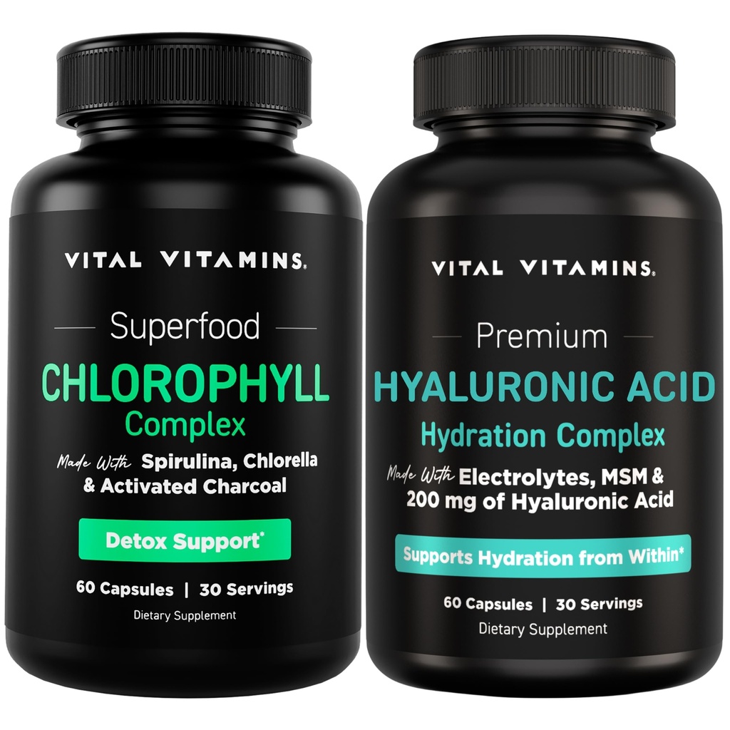 Vital Vitamins Chlorophyll Complex 60 ct + Hyaluronic Acid Hydration Complex 60 ct
