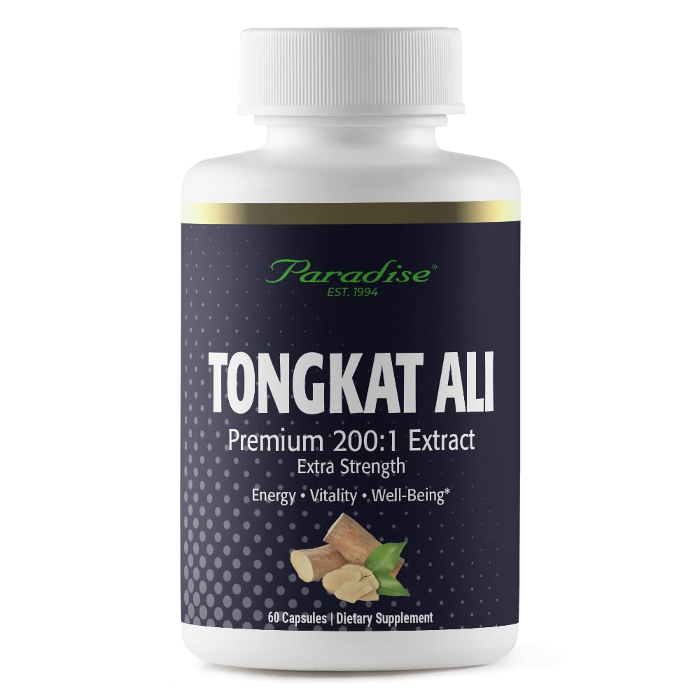 Paradise Herbs Tongkat Ali Premium 200:1 Extract, Extra Strength, Supports Energy, Vitality & Overall Well Being, 60 Capsules