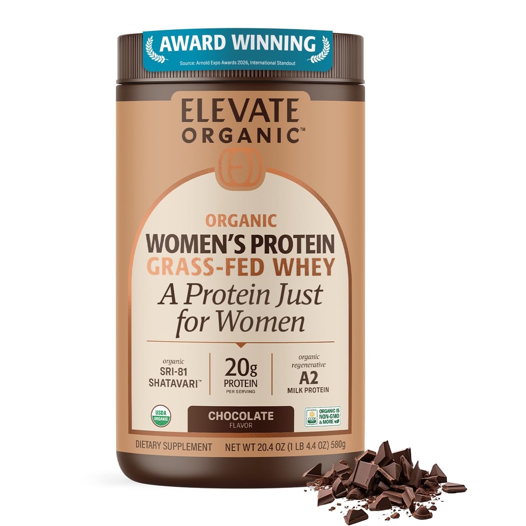 Women’s Whey Protein Powder, Chocolate, Grass Fed A2 Regenerative Whey with Organic SRI-81™ Shatavari, KSM-66 Ashwagandha® & Acti Veda™ (20g Protein)