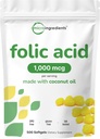 Folic Acid 1000 mcg, 500 Coconut Oil Softgels (1mg) | Essential Prenatal Vitaminler (Vitamin B9) | 1.667 mcg DFE | Üçüncü Parti Test Edildi, Yapay Renkler veya Flavors | Non-GMO, Gluten Free