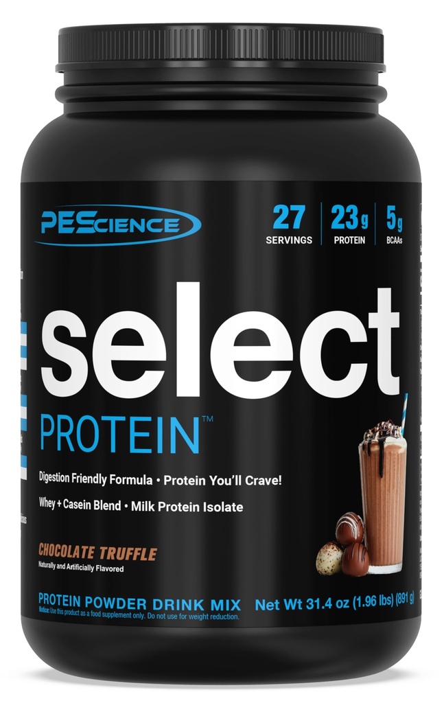 PEScience Select Protein Powder, Whey and Casein Blend, Lean Protein Powder for Women and Men, Low Calorie, Low Carb, Keto Friendly, Gluten Free, Chocolate Truffle - 27 Servings