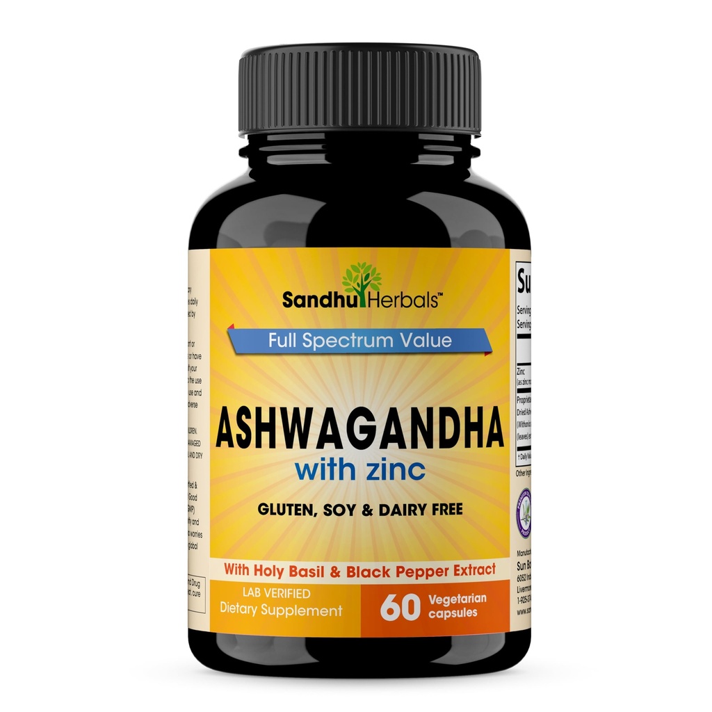 Organic Ashwagandha Capsules 60 Count | 4 in 1 with Zinc, Black Pepper & Holy Basil Extract | Immune Health, Extra Strength Stress, Mood & Energy Support | Non-GMO | For Men & Women | 30 Days Supply