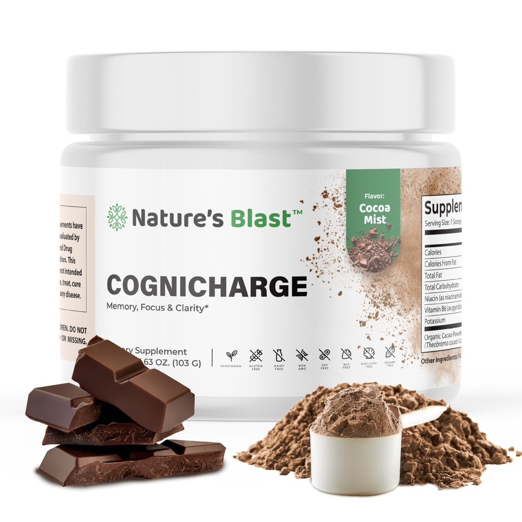 CogniCharge Brain Supplement - Brain Vitamins with Bacopa Monnieri Powder Extract for Memory Support with L-Tyrosine, Alpha GPC, GABA, Guarana - Bacopa Supplements