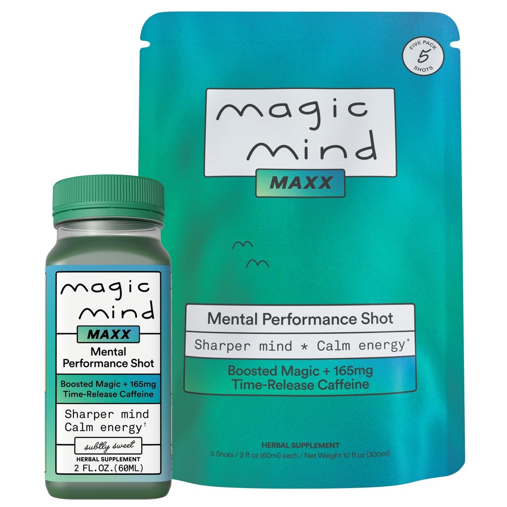 Magic Mind Maxx Energy & Focus Nootropic Shot, 165mg Caffeine, Lion's Mane, Ashwagandha & Citicoline, Cognitive Support & Mental Performance, 5x Absorption, 2oz (5 Pack)