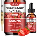 Triple Magnesium Complex Supplement, Magnesium Glycinate, Blend, Citrate Liquid Drops 1000mg with Ashwagandha, CoQ10, Vitamin B6, C, D, Zinc -Support Calm Stress Relief, Bone, Muscle, Mood Vegan