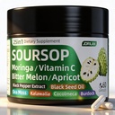 Soursop Capsules with Graviola Leaf, Natural Herbal Supplement for Cell Function & Immune Support, 25-in-1 Digestive Health Supplement, 60 Count