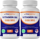 Vitamatic Vitamin B6 (Pyridoxine HCI), 500 mg – 120 Vegetarian Tablets - 2 Pack Promotes Energy Production, Boosts Metabolism & Immune Health Support