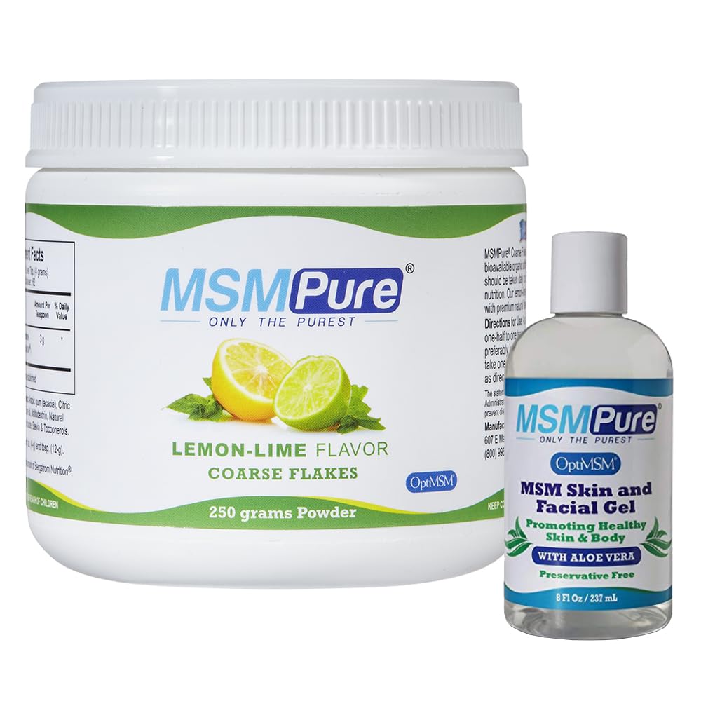KALA HEALTH MSMPure Lemon Lime Flavored Coarse Flakes 8.8 oz and MSM Gel 8 oz Bundle