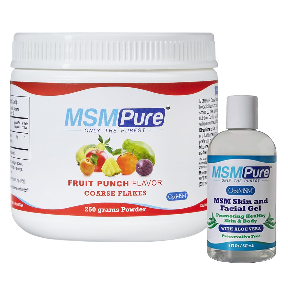 KALA HEALTH MSMPureFruit Punch Flavored Coarse Flakes 8.8 oz and MSM Gel 8 oz Bundle