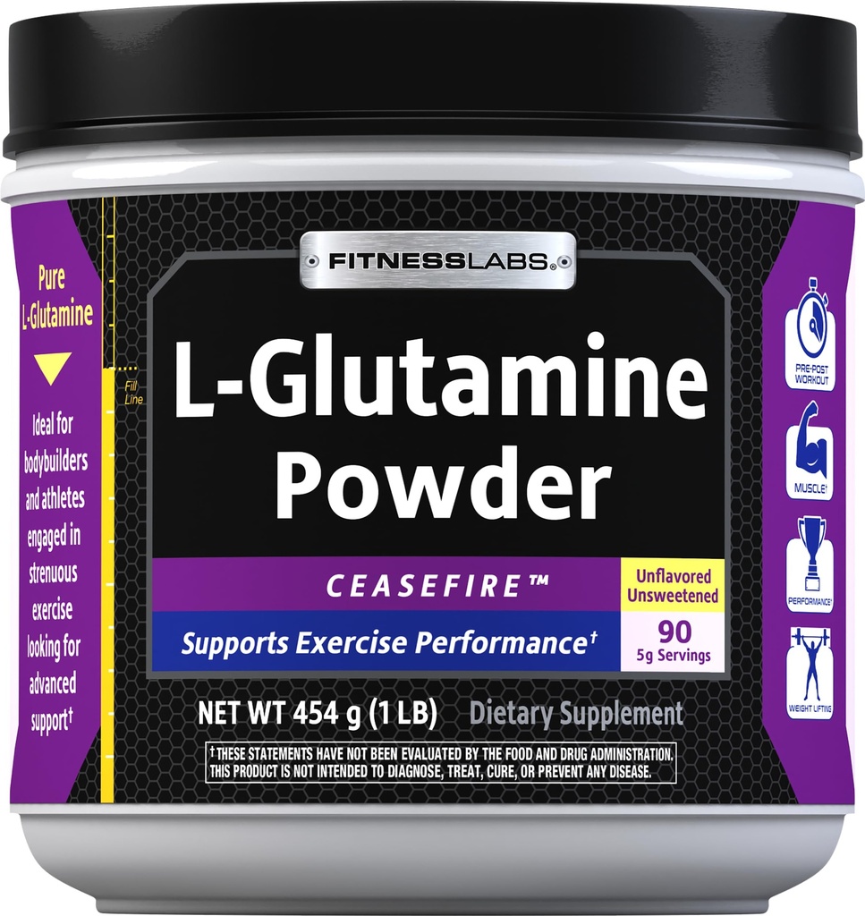 Fitness Labs L Glutamine Powder 5000mg | 1 lb | Unflavored | Free Form Supplement | Vegetarian, Non-GMO, Gluten Free