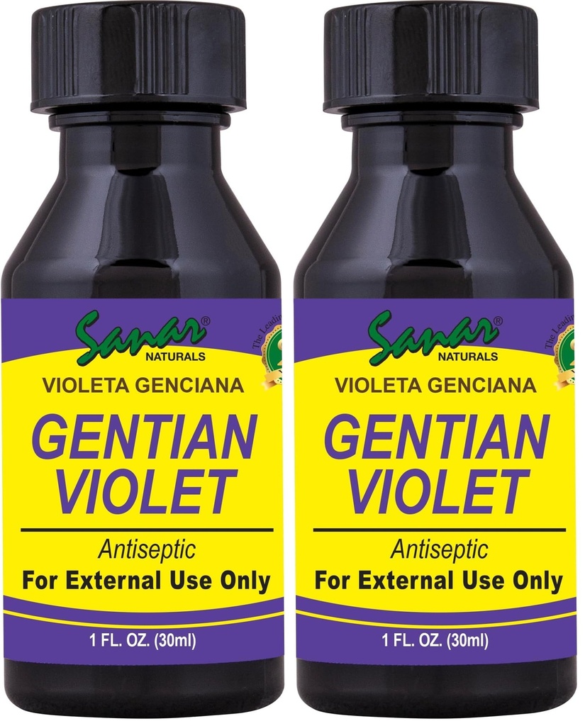 Sanar Naturals Gentian Violet, 1 fl oz - Violeta de Genciana - Tincture of Violet 1% First Aid Antiseptic (Pack of 2)
