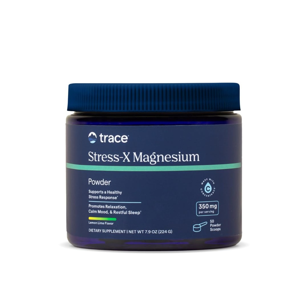 Trace Minerals Stress-X Magnesium, 350mg - Powder Magnesium Supplement to Support Muscle Relaxation & Recovery - Restful Sleep Support Mineral Supplement - Lemon Lime Flavor, 7.9 oz (50 Servings)