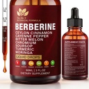 14-in-1 Berberine with Ceylon Cinnamon Supplement Liquid Drops, 1900mg Herbal Complex with Turmeric, Blank Papper, Bitter Melon for Metabolism, Digestive & Immune Support 45-Day Supply