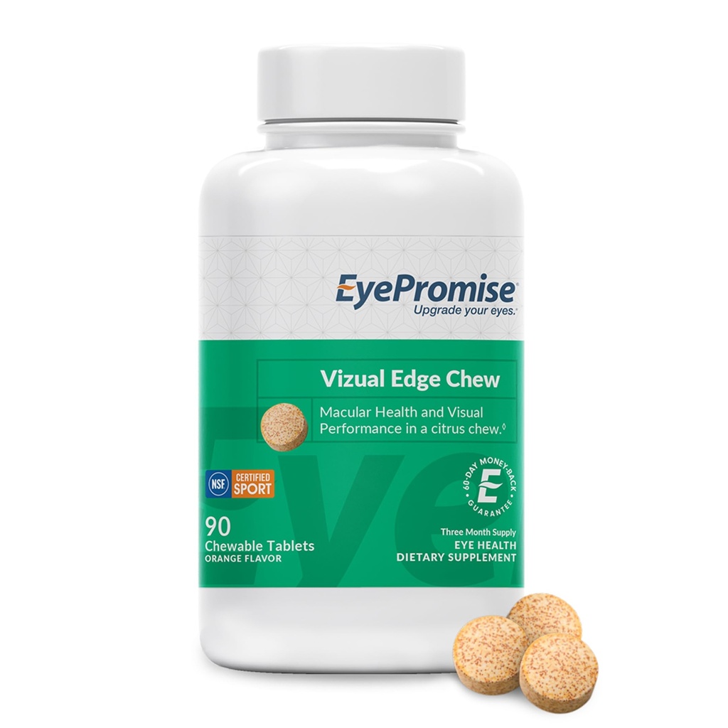 EyePromise Vizual Edge Supplement - 90 Chewable Tablets, 90-Day Supply, Citrus Flavor - AREDS 2 Eye Vitamin with 20mg Zeaxanthin & 10mg Lutein for Vision Quality & Clarity