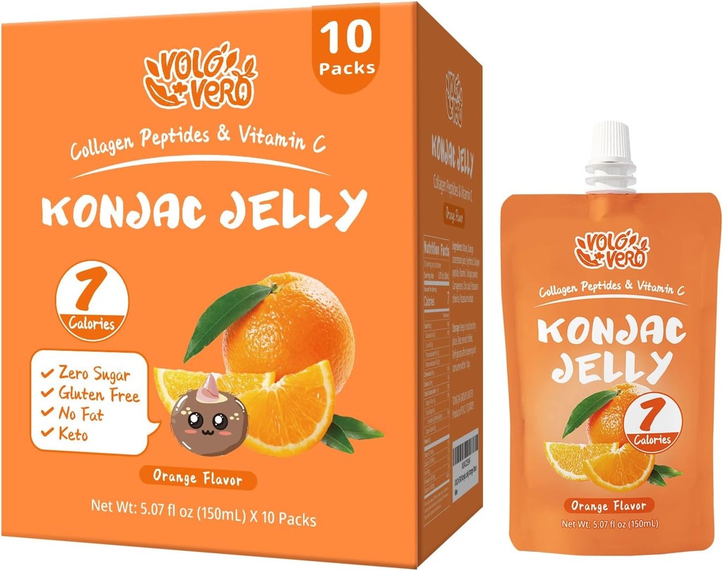 Konjac Jelly Pouch Питательный апельсиновый аромат, низкие калории (7 ккал), 10 упаковок, без глютена, кето, без сахара, с низким содержанием углеводов, витамин С Здоровые фруктовые закуски, праздничный подарок
