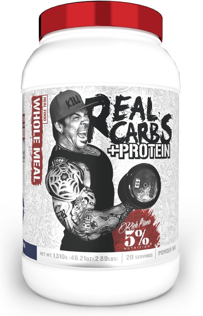 5% Ernæring Rich Piana Real Carbs + Protein | Clean Mass Gainer Protein Powder | Real Food Carbohydrat Drivstoff for pre trening/Post-Workout Recovery måltid | 2,89 lb, 20 Srvgs (Blueberry Cobbler)