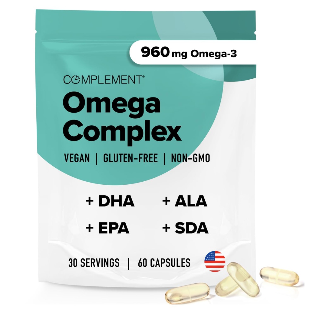 Vegan Omega 3 Supplement- 960mg Omega-3 Fatty Acids, DHA, EPA, SDA, ALA Supplement - Immune Support- 30 Servings, 60 Liquid Capsules
