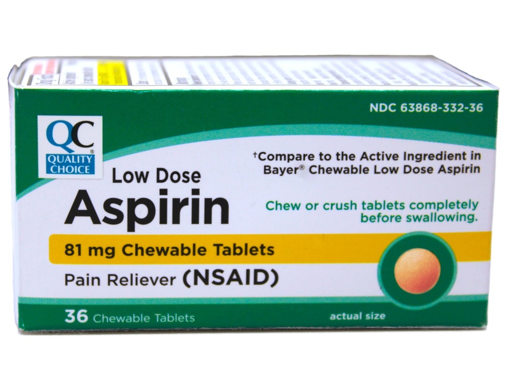 Quality Choice Children's Chewable Orange Flavored 81mg. Aspirin Tablet 36-Count Boxes (1)