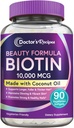 Receitas médicas Biotin 10.000 mcg, Crescimento do cabelo, Pele saudável & unhas, Metabolismo de energia, Vegetarian-Friendly Biotin, com óleo de coco, Não-GMO, 3 Mês de fornecimento, 90 Vegetarian Softgels
