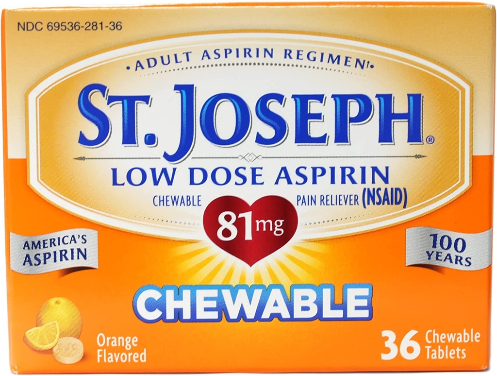 St.Joseph Chewable Aspirin Pain Reliever 81Mg Tablets, Orange - 36 Ea (Pack of 12)