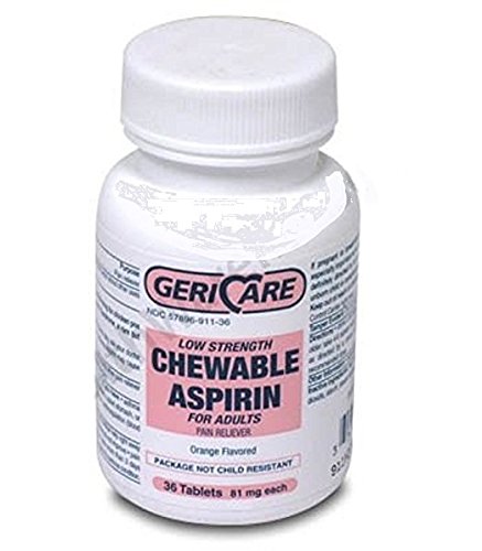 GeriCare Low Strength Chewable Adult Aspirin 81mg, 36 Tablets Per Bottle (3 Pack)