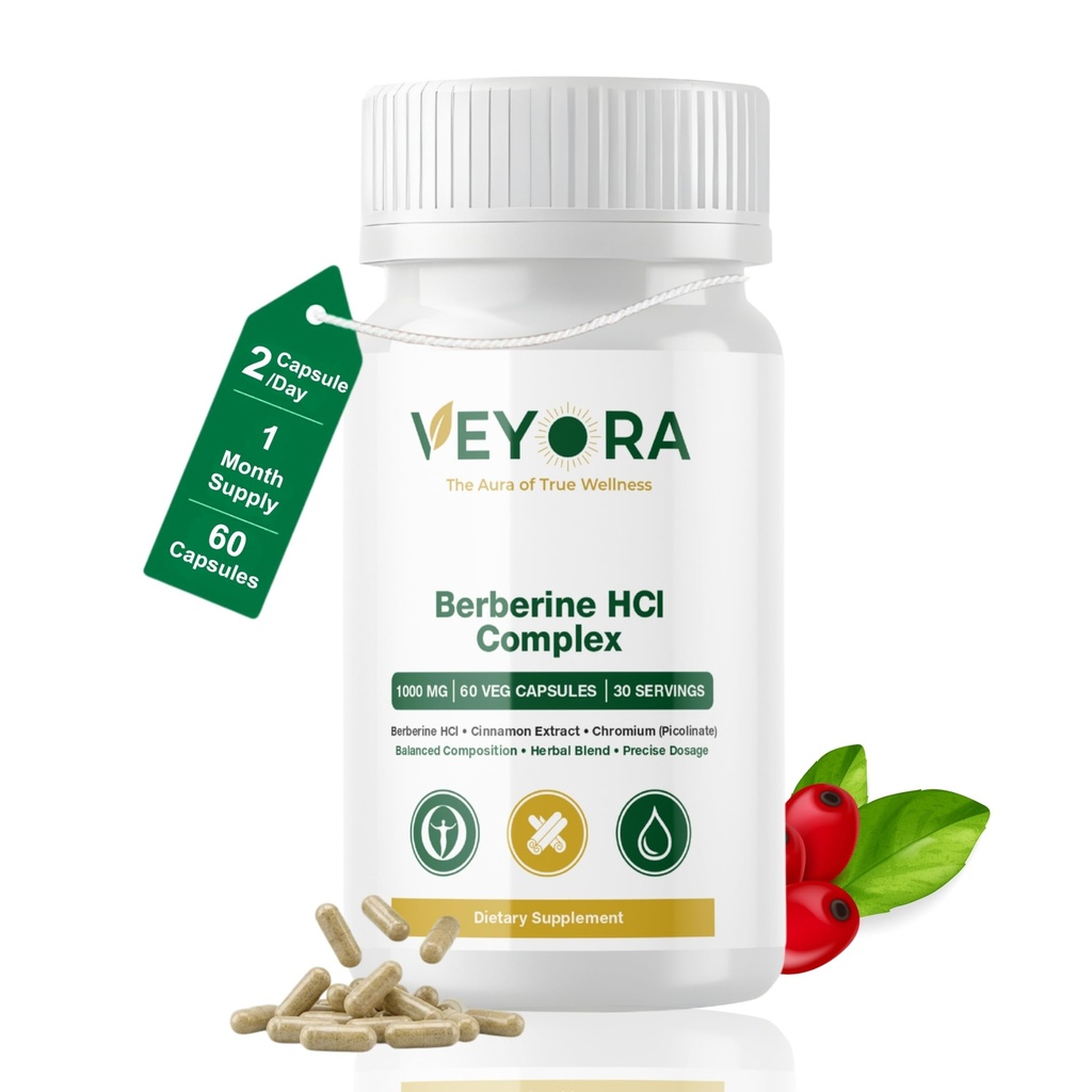 Berberine HCl Complex 1000 mg | 60 Vegan Capsules | Berberine HCl 95%, Cinnamon Extract, Alpha Lipoic Acid & Chromium (Picolinate) | Herbal Blend Dietary Supplement | Made for USA