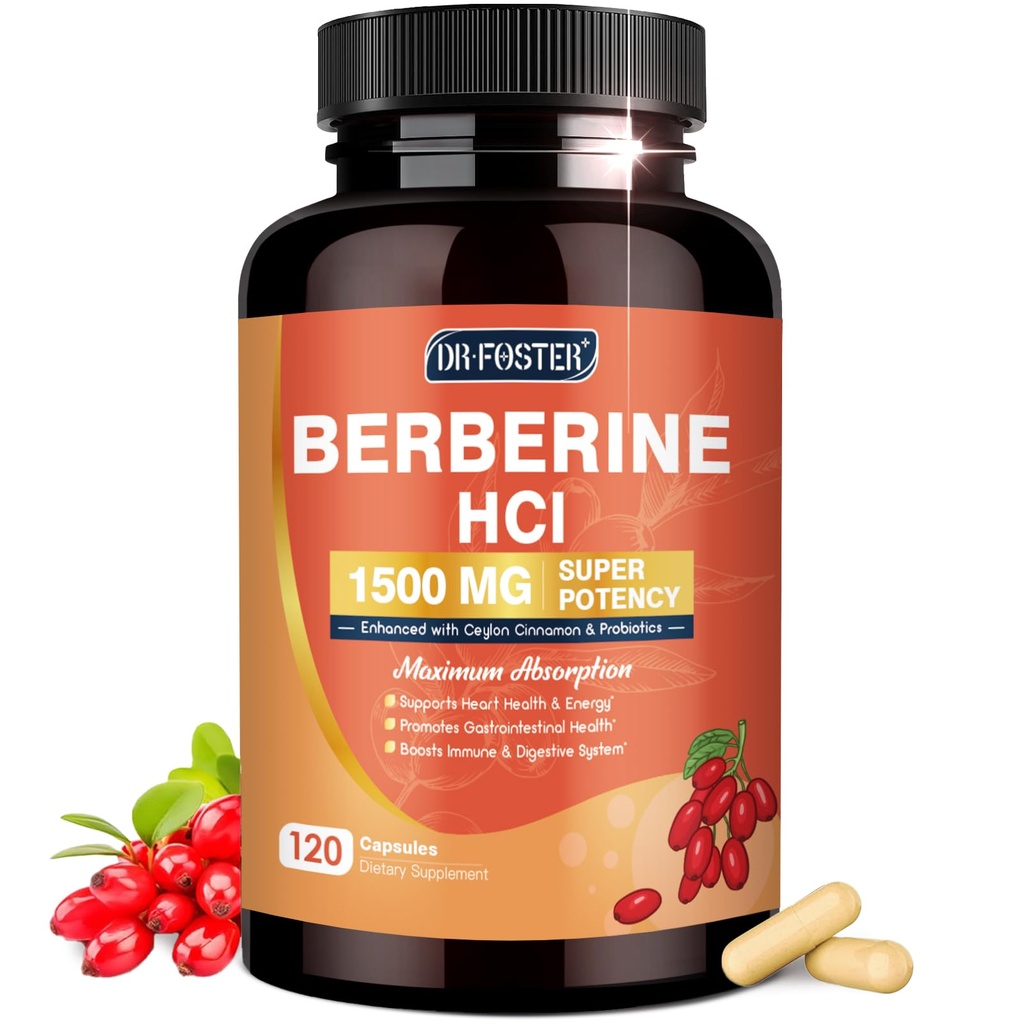 DRFOSTER Berberine HCL 1500mg, Berberine Supplement with Ceylon Cinnamon, Magnesium & Probiotics - Supports Gut Health & Immune System, Non-GMO, 120 Capsules