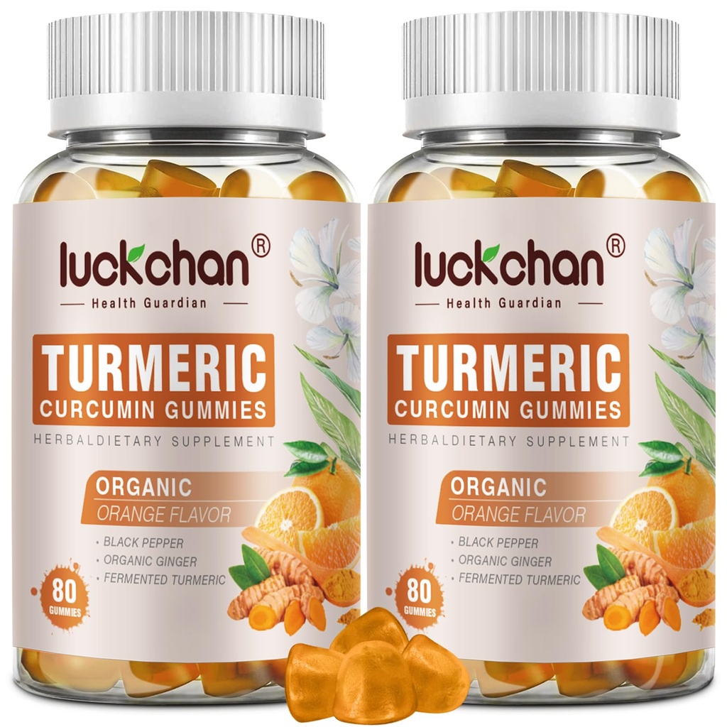 Turmeric Curcumin Gummies (2 Pack) - Turmeric and Ginger Gummies Supplement with Black Pepper & Ginger for Immune Support Healthy Skin - Vegan Turmeric Gummies for Adults - Gluten Free, Low Sugar