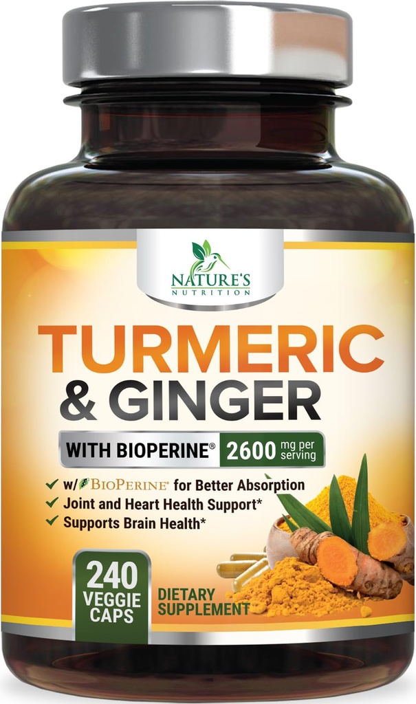 Turmeric Curcumin Supplement - 2000mg Organic Turmeric Per Serving - 95% Curcuminoids, Ginger & BioPerine Black Pepper for Best Absorption - Bottled in USA - 240 Capsules