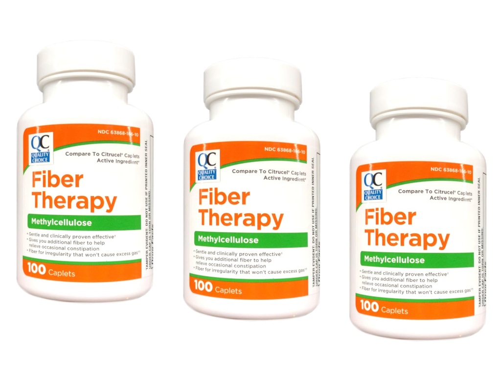 Quality Choice Fiber Therapy for Regularity Methylcellulose 500 mg 100 Caplets Pack of 3