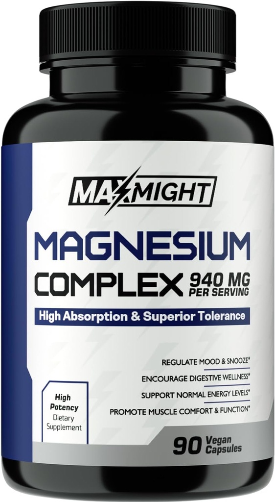 Magnesio konplexua, 210 mg magnesio elementala, Glycinate, Citrate & Malate, Ez-GMO, Max Absorption, Muscle, Mood, Energy, 90 kapsula Vegan