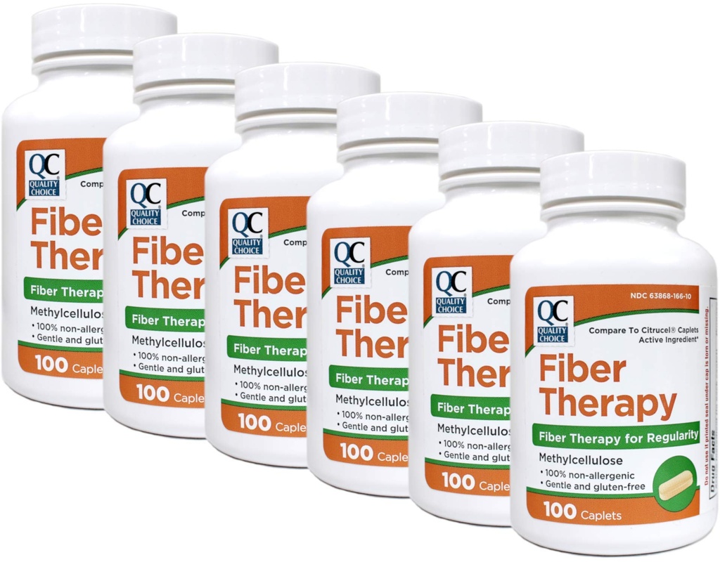 Quality Choice Fiber Therapy for Regularity Methylcellulose 500 mg 100 Caplets Pack of 6