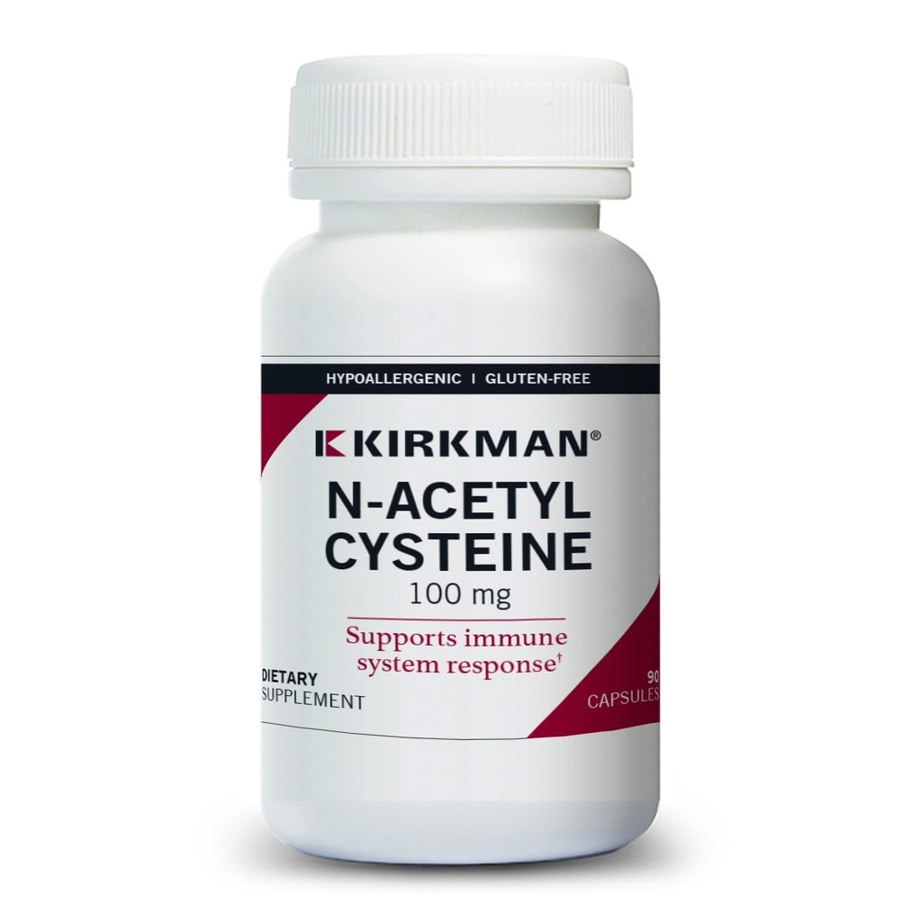 Kirkman NAC Supplement, N-Acetyl Cysteine 100mg, 90 Vegetarian Capsules, Immune Support Supplement, Antioxidant, Promotes Glutathione Production, Hypoallergenic, Gluten & Casein Free