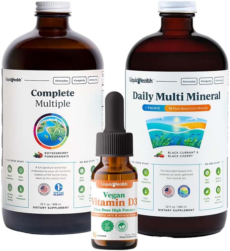 LIQUIDHEALTH Ultra Imunidade Pacote de Vitamina Líquida para Adultos com Multivitamínico Completo, Minerais Diários Multi e Vegan Vitamina D3 Drops - Imune Suporte Vitaminas, Alimentos integrais, Vegan, Não OGM