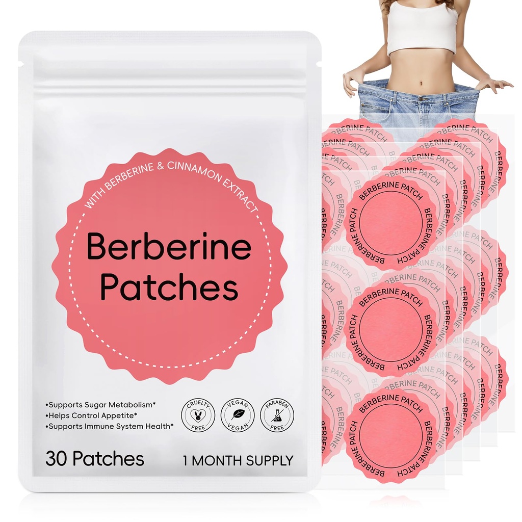 Berberine Patches, Berberine Support Patches with Berberines & Cinnamon Extract, Vegan, Helps Support Metabolism & Energy Levels, 30Pcs (1 Pack)
