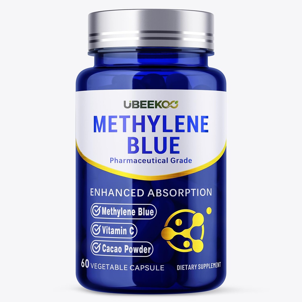 30mg Methylene Blue Capsules, Pharmaceutical Grade Methylene Blue Supplement with Vitamin C and Organic Cacao, 60 Vegan Capsules