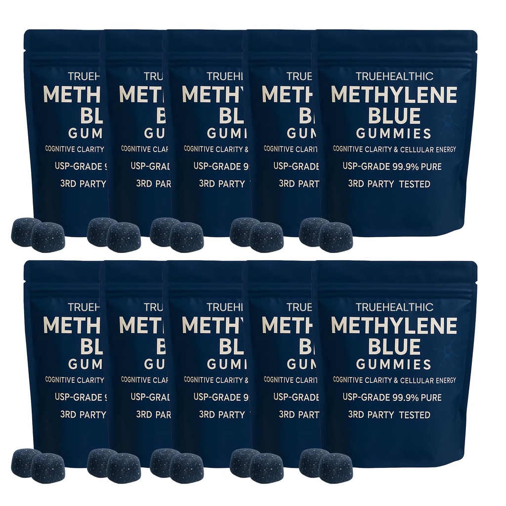 Ten Packs of Methylene Blue Gummies, Cognitive Support & Mental Focus, Vegan Non GMO Formula, Clean Ingredient Profile, Easy Gummy Format, 30 Gummies (10)