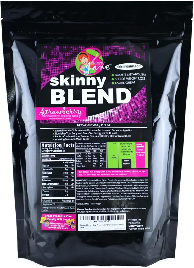 Skinny Blend – Whey Protein Shake Powder for Women – Low Carb, Keto Friendly Mealاستبدالment – Satisfies Hunger " Boosts Energy – Creamy Strawberry – 30 Shakes