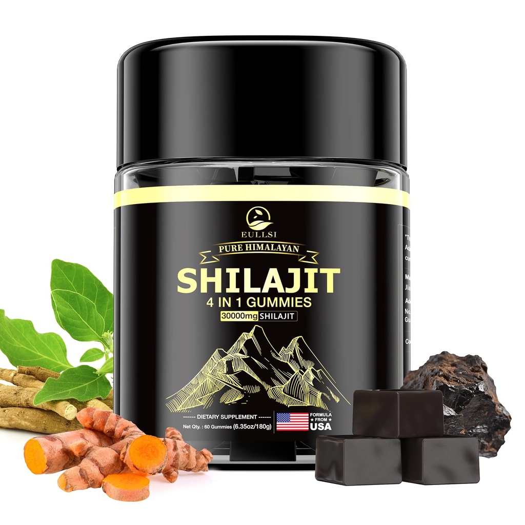 Shilajit Gummies with Ashwagandha for Men & Women, 85+ Trace Minerals, 75% Fulvic Acid, Energy, Stamina & Immune Support, Vegan Non-GMO Supplement, 60 Count