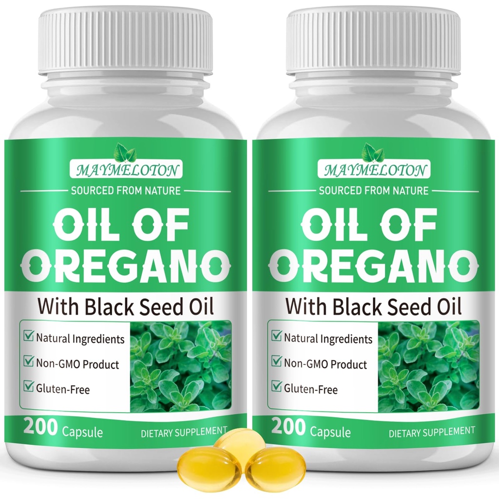 Oil of Oregano with Black Seed Oil, 400 Count, 2 in 1 Oregano Oil Capsules Organic, High Concentrated Carvacrol & Thymoquinone, Plant Based, Non-GMO, & Immune Support
