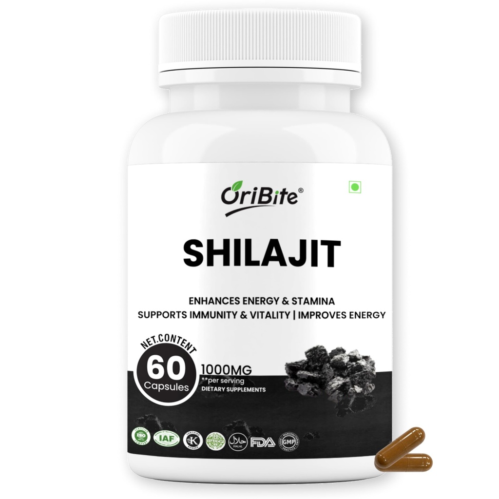 Shilajit Capsules for Men & Women (1000mg Per Serving, 60 Count) with Ashwagandha, Tribulus & Piperine | Energy, Stamina, Immunity & Vitality Support | Natural Dietary Supplement, Vegan Friendly
